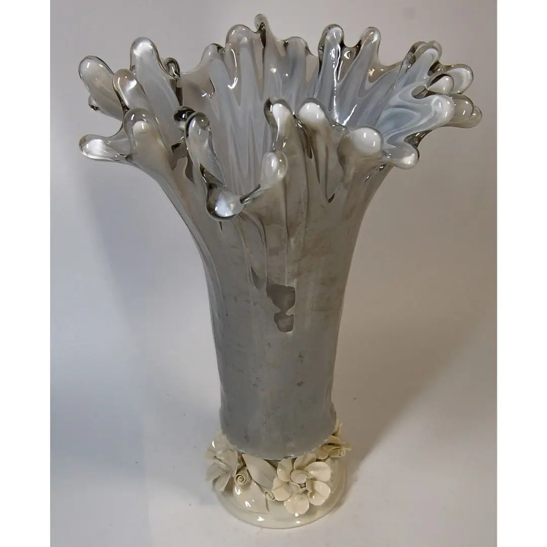 Tammaro Home Italian High Quality Glass Vase with Capodimonte Shiny Foot Flower Holder Lucky Home Decoration