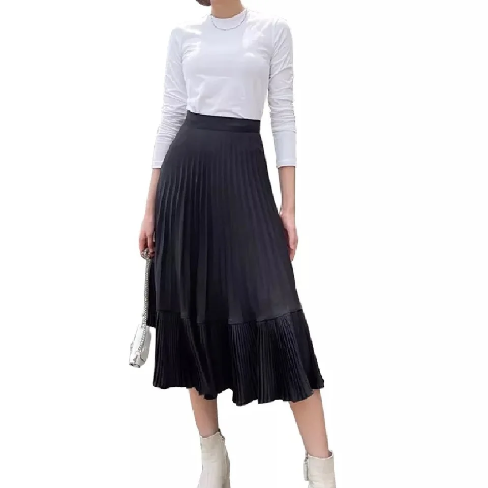 Comfortable Midi High Waist Loose Skirt Ruffled Decoration Satin Fabric Pleated Design Sample Available Produced In Vietnam
