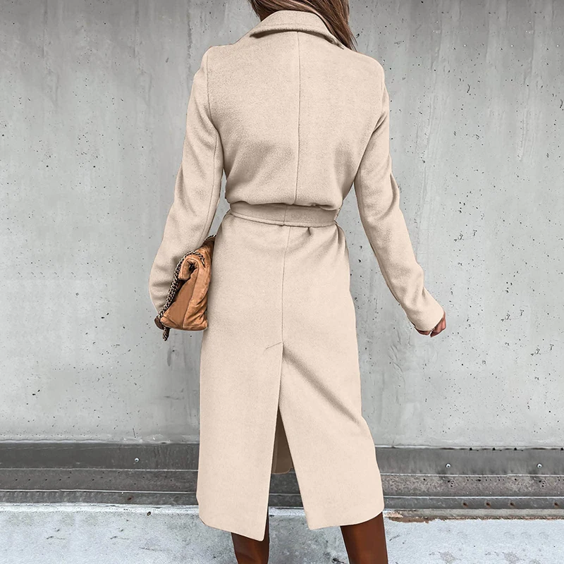 Custom Windproof Classic Lapel Winter Coats Wool Long Trench Coat Women with Belt