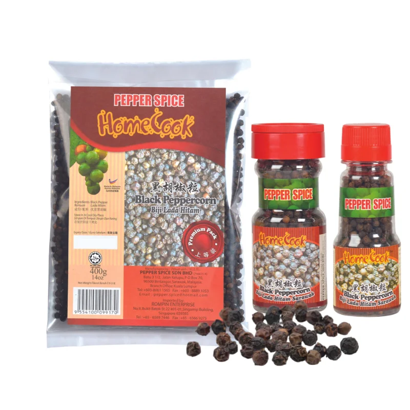 Hot Selling New Crop 100% Clean Black Pepper Corn 40g Malaysia Top Exporter Whole Black Pepper Seeds Beef & Steak Meat Marinade