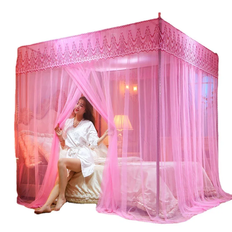 New encrypted palace floor to ceiling mosquito net, 1.5 stainless steel bracket, 1.8m double person three door mosquito net