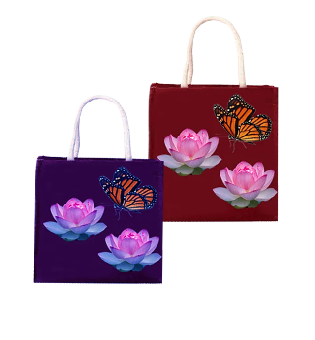 Eco friendly nice Printed Shopping large jute bag weaved padded handle brown color bag made in West Bengal