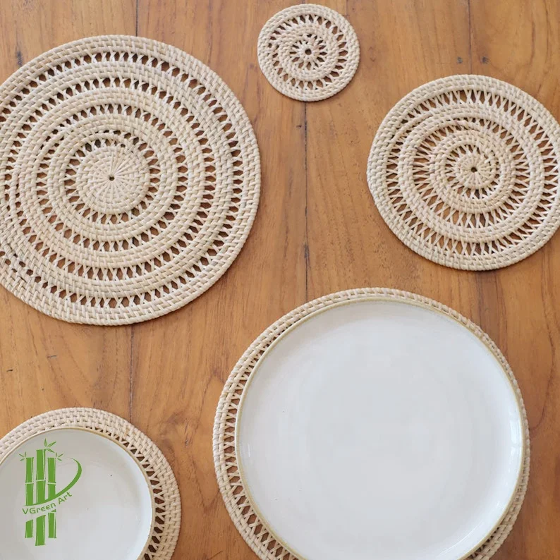 DINING ROOM SETS rattan coaster for drink coffee tea plates cups & saucers set round woven placemat classic furniture gifts