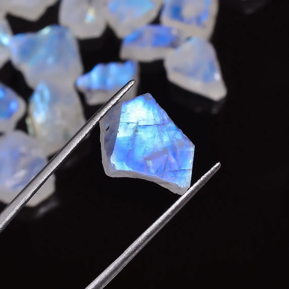 Blue Moonstone Raw Gemstone, Natural Fire Flashy Rainbow Moonstone Loose Chips, Top Quality Wholesale Crystal Mineral Slab