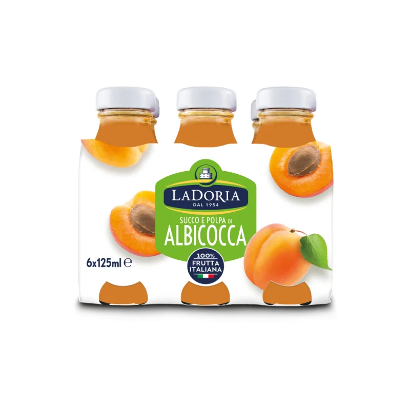 Made in Italy Fruit Juice Apricot nectar in glass jar La Doria customizable for private label 6x125ml 4,2oz