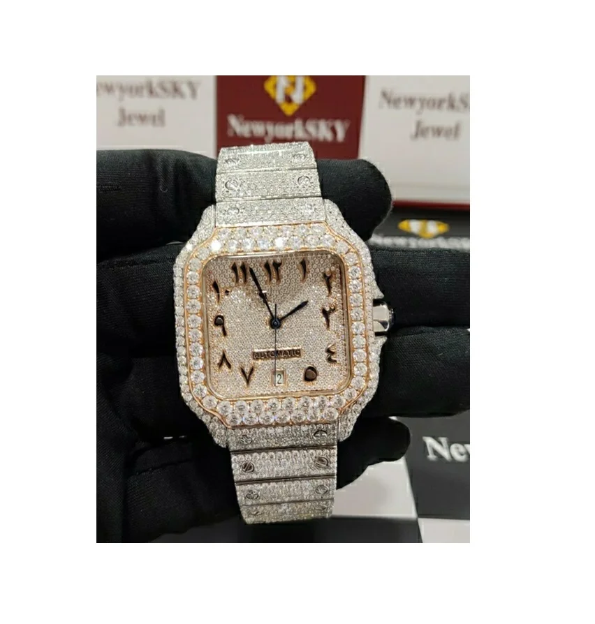 High Quality Handmade 40MM VVS Moissanite Diamond Bling Watches Men Women Wholesale Price Bulk Order Sale Stainless Steel Glass