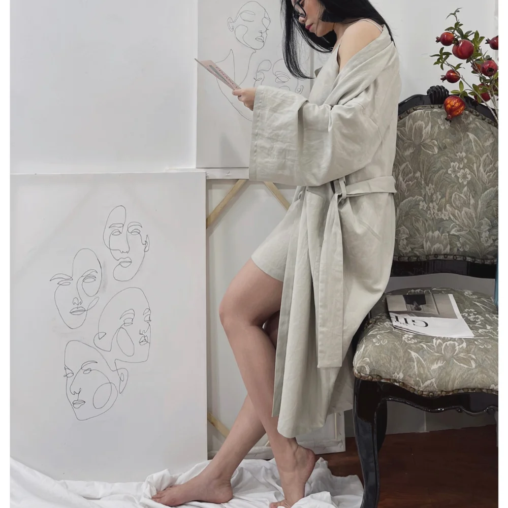 Kimono Linen Cotton  Lounge wear Sleepwear Spa Kimono women High quality form Vietnam Manufacturer