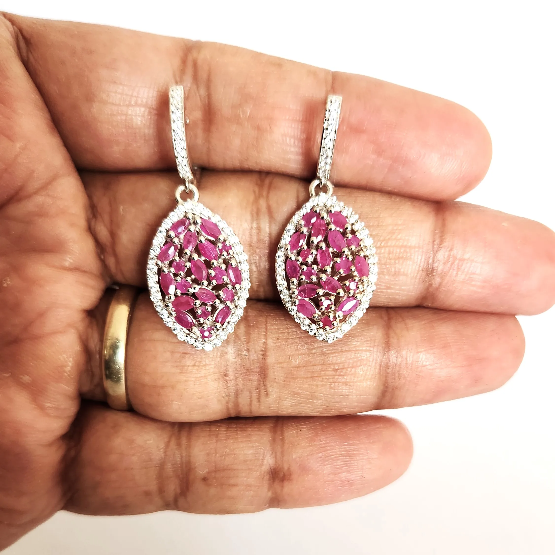 925 Silver Red Ruby Bridal Jewelry Earrings Wedding Costume Stone For Women Earrings Jewelry