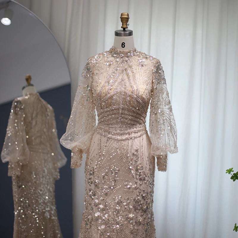 Роскошные вечерние платья-русалки в Дубае Lscz157 элегантное арабское платье с длинным рукавом и высоким воротом для выпускного вечера официальное женщин свадебное