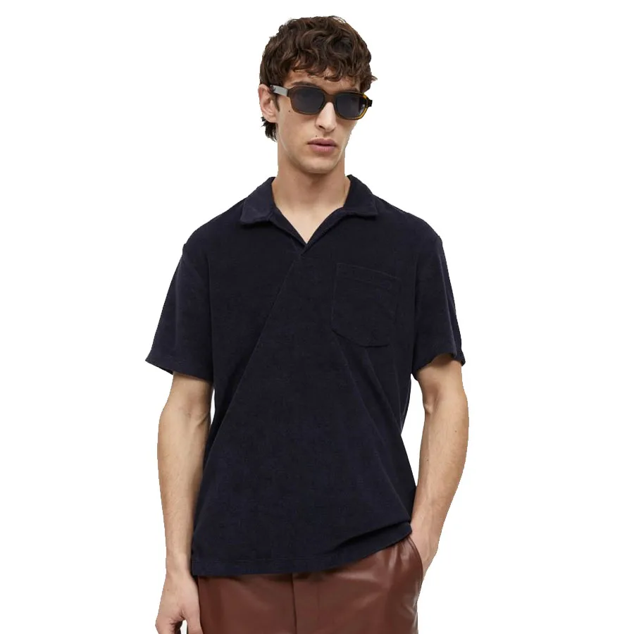 2024 Arrival Men Black relaxed Fit Cotton Polo T Shirt With Turn Down Collar & Pocket Men Plain Drop Shoulder Golf Polo T Shirt