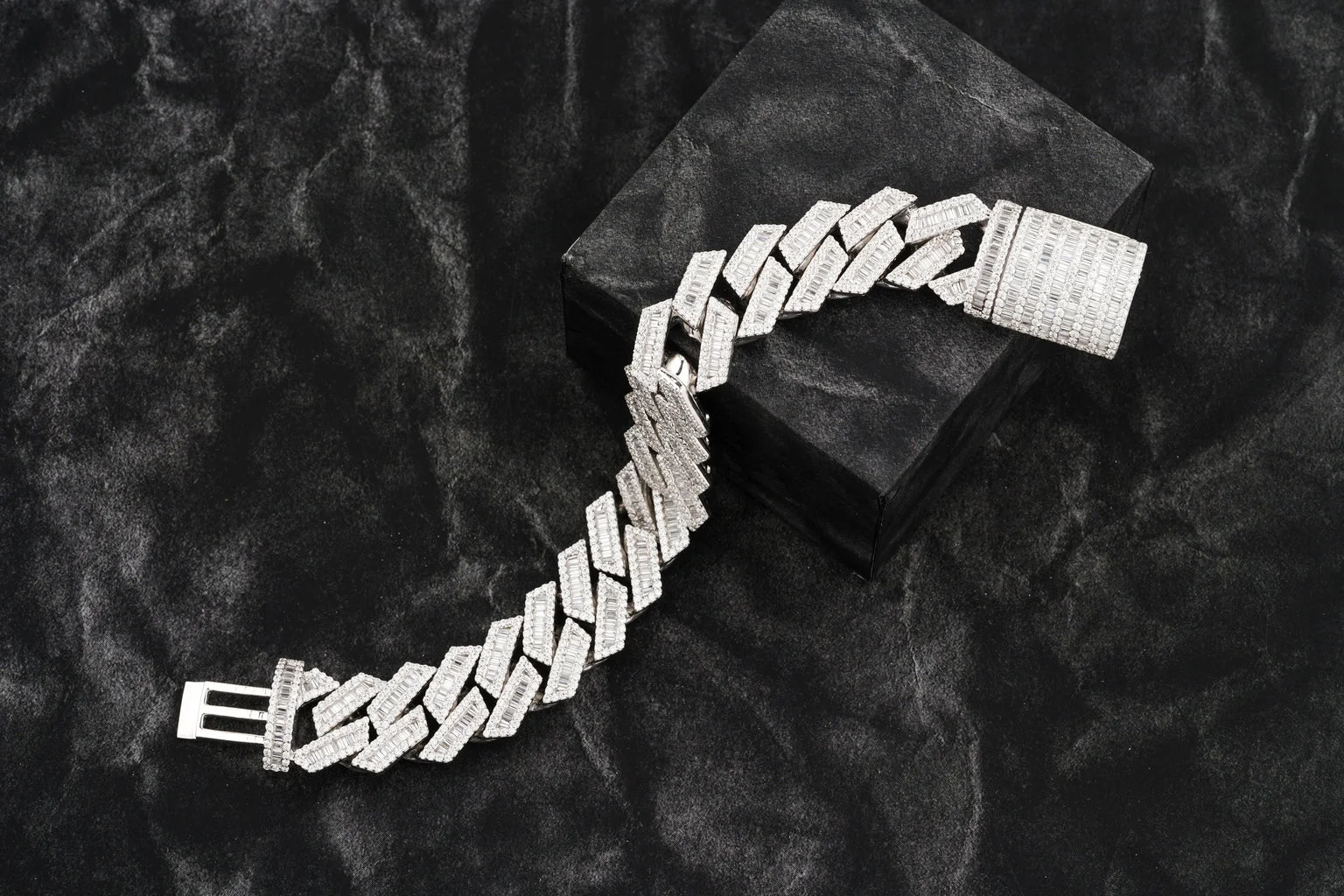 Gorgeous Unisex Hip Hop Fashion 18mm Baguettes and Rounds Moissanite Cuban Bracelet for Sale from Indian Manufacturer