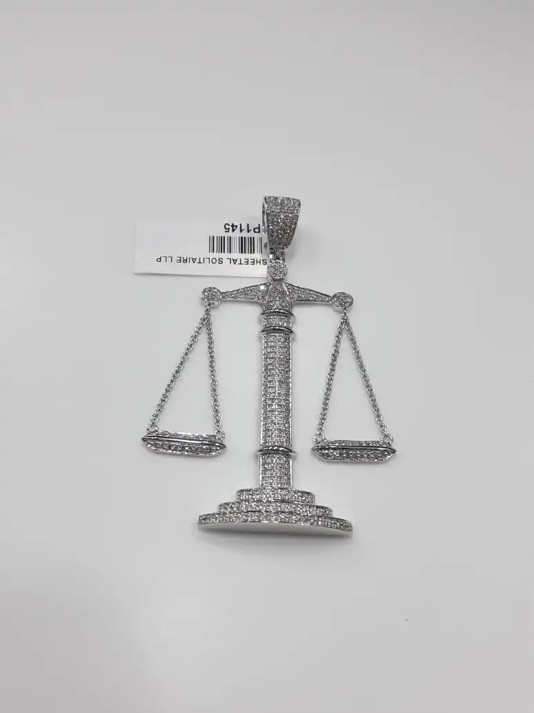 Fully Iced Out Real Diamond Studded Libra Sign Diamond Weighting Scale Hip Hop Style Pendant