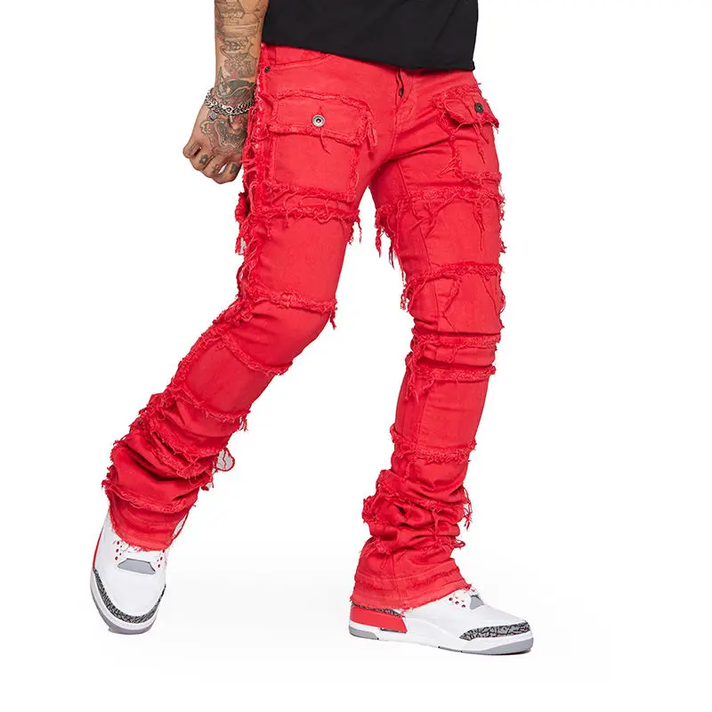 Custom Distressed Ripped Stacked Jeans For Men Heavyweight Plus Size  Denim Jeans Pants Men