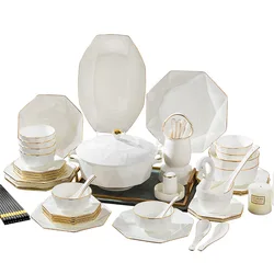 Gold Rim Bone China Porcelain Dinner Plate Dinnerware Sets Wholesale Luxury Ceramic Tableware set home porcelain dinner set