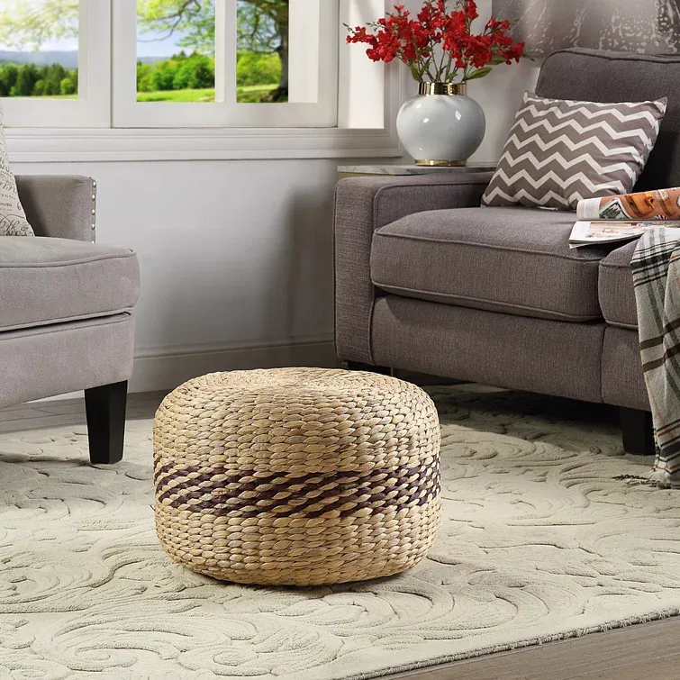 Water hyacinth vintage round ottoman stool bohemian chair cushion for home hotel decoration bulk quantity low price