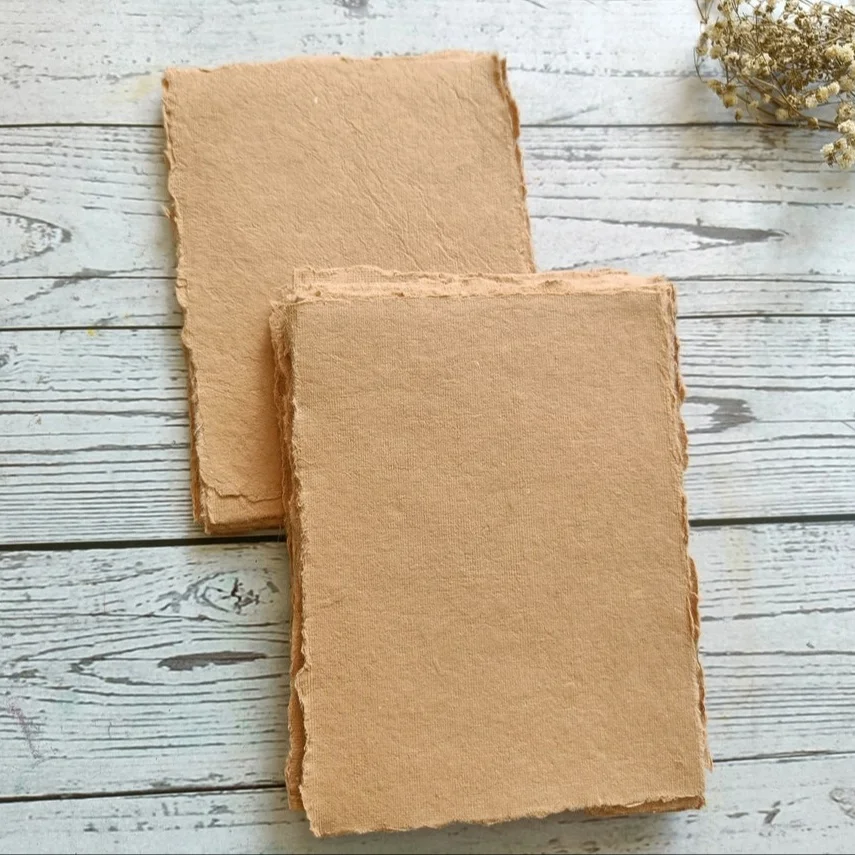 Brown Kraft Cotton Paper A4 Size Handmade Deckle Edge Cotton Rag Paper for Envelope Wedding Invitations Card Making Paper