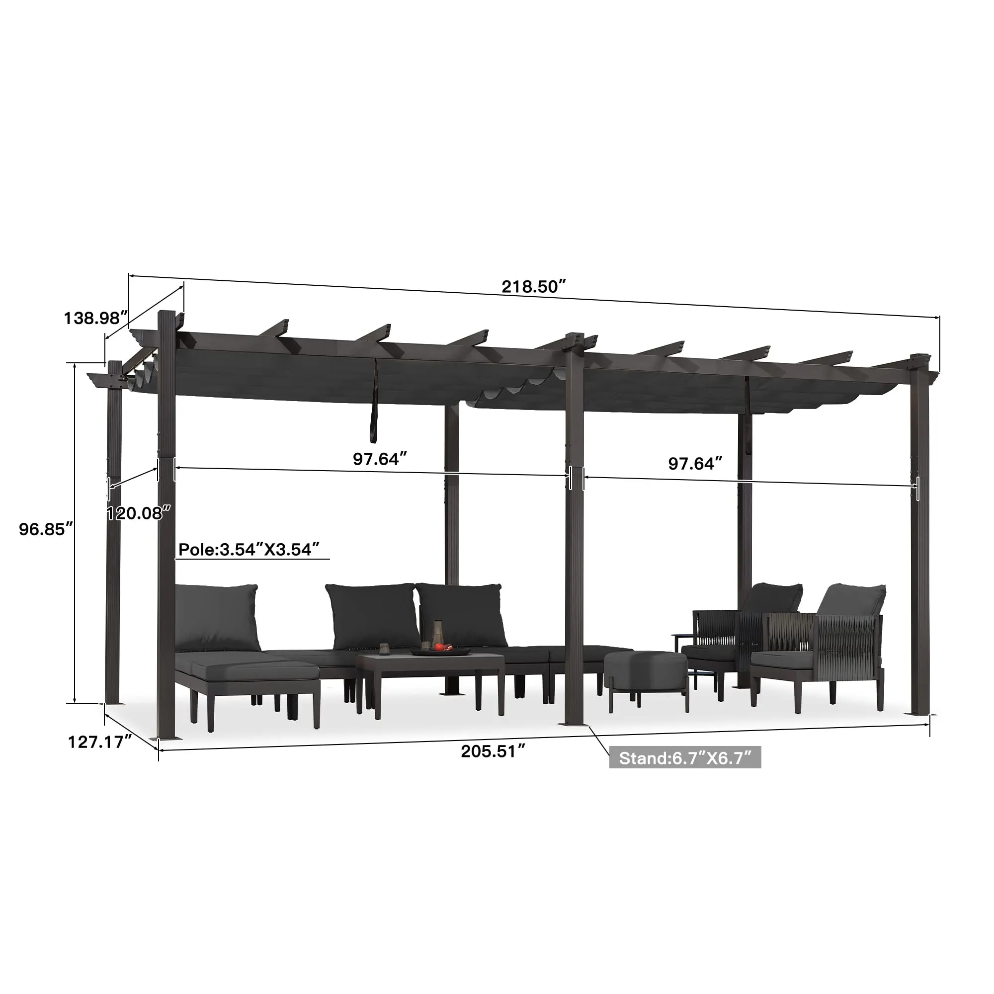 Pergola 3*5.6*H2.4m Outdoor aluminum pergola with good waterproof and thermal insulation for pool, garden, terrace, gazebo