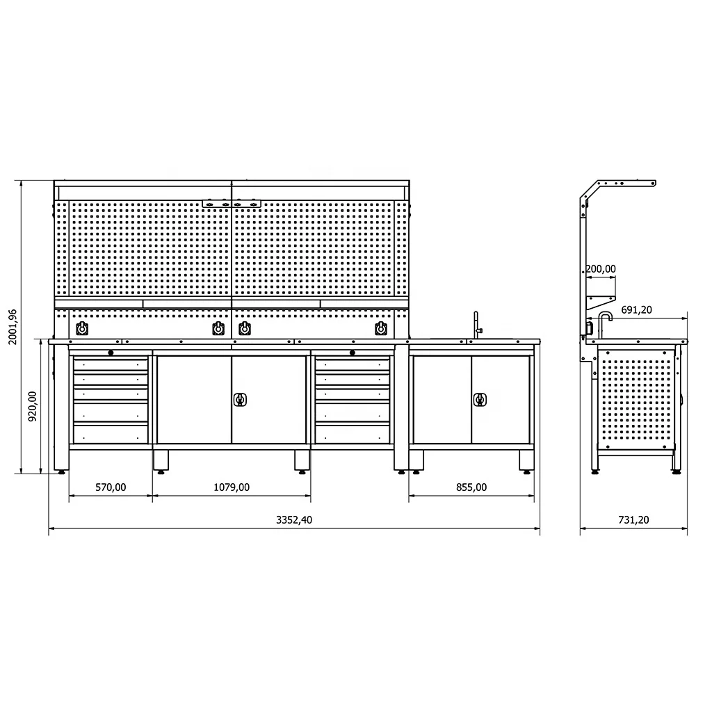 High Quality Steel Workshop Heavy Duty Storage Cabinet with Drawers Hinged Door Cabinets Sink Section
