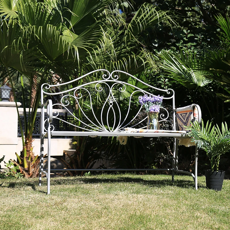 All Weather Resistance White Metal Iron Long Antique Folding Foldable Outdoor Bench Garden Benches