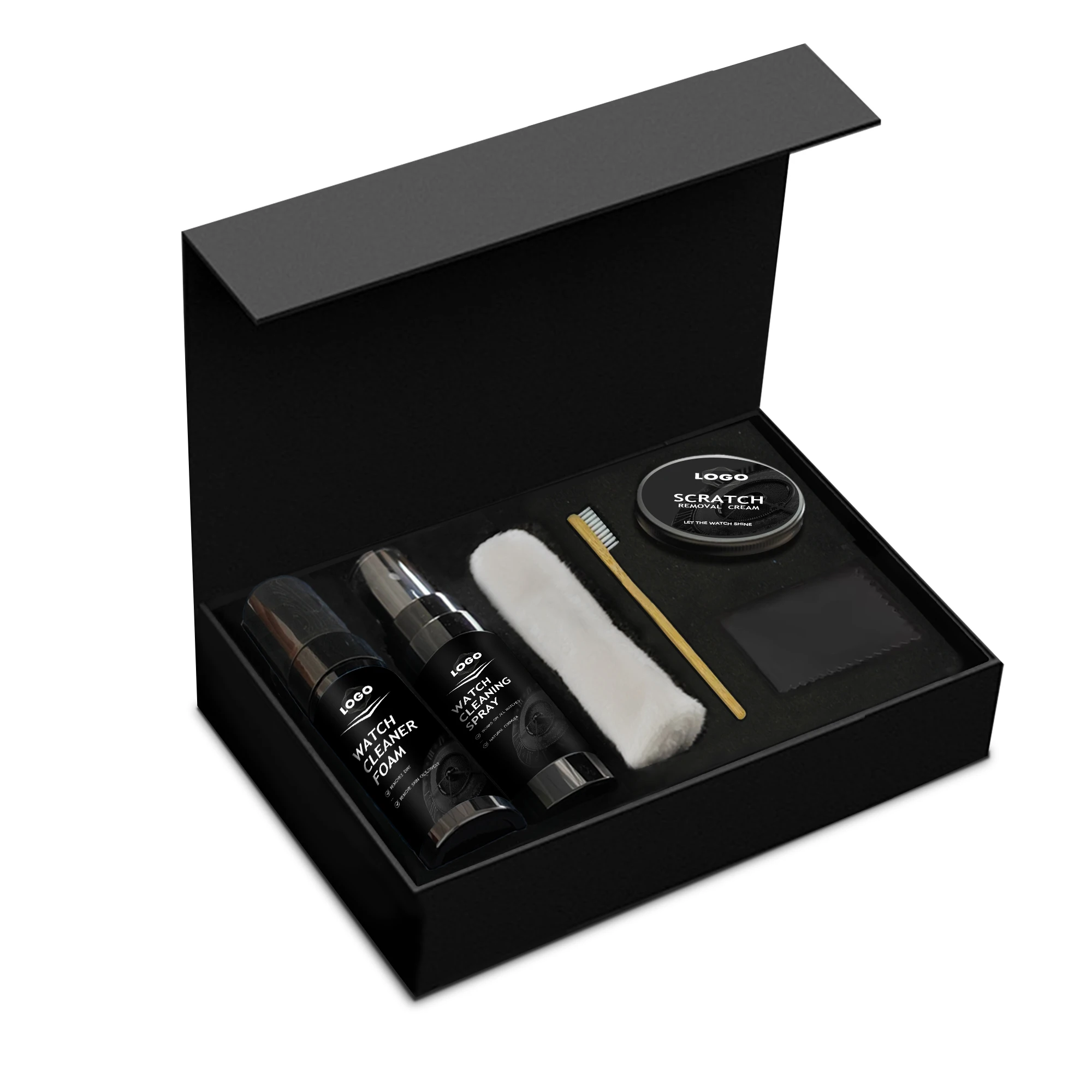 Premium High Quality Watch Maintenance Kit Cleaner Solution, Soft Brush and Microfiber Cloth for Precision Care