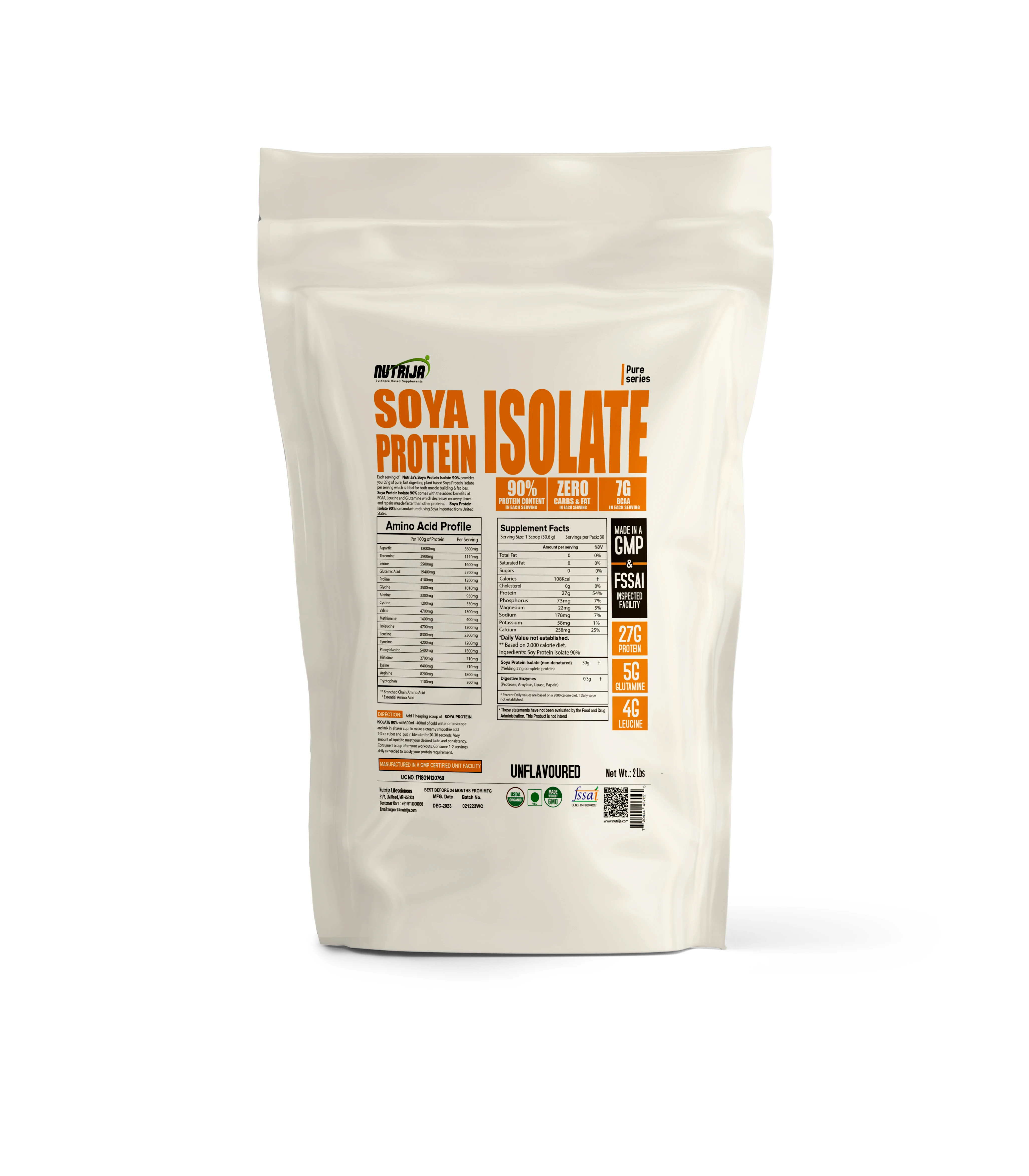 Soya Protein Isolate 90% With Added Digestive Enzymes for Optimal Absorption | Non-GMO - 4Lbs (Unflavored)
