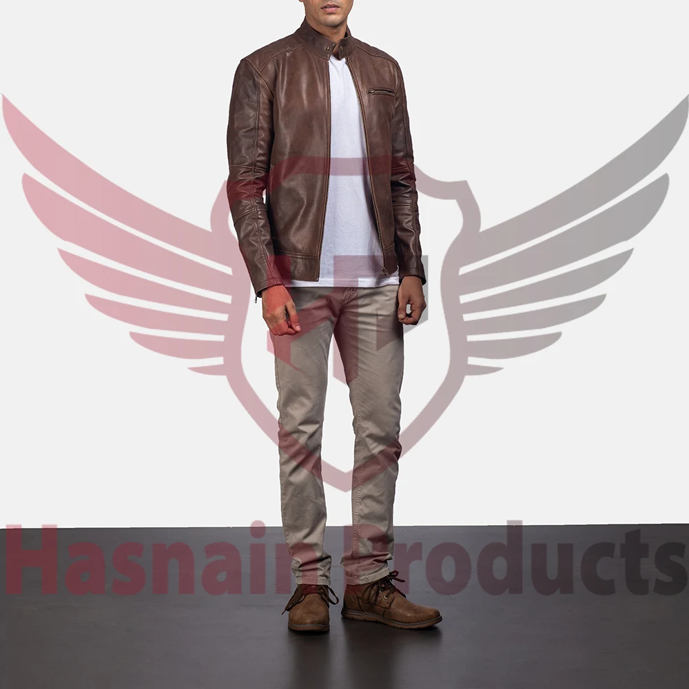 Hot Sale Hasnain Products Dean Brown Leather Biker Jacket Biker Real Sheep Leather Motorcycle Cropped Motorbike fashion Jacket