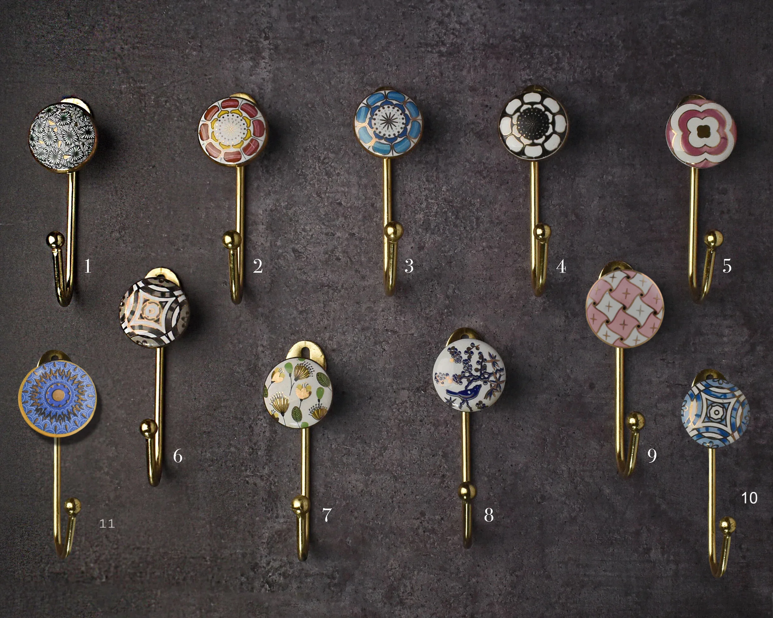 Vintage Ceramic Tile hooks with knobs Ceramic Hook Ceramic Wall Hooks India [ CIH 180]