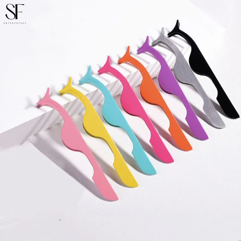 Pink blue black gold color eyelash applicator stainless steel custom lash tweezers