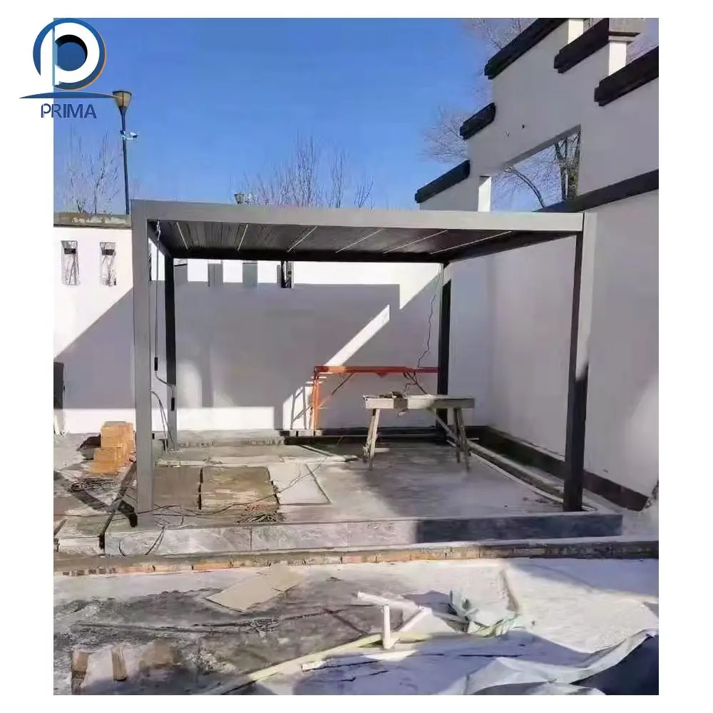 Prima Modern Designs Gazebo Bar Swimming Pool Electric Pergola Roof Motorized Louver Waterproof Free Standing Aluminum Pergola