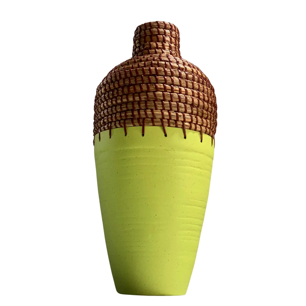 Sustainable Stocked Home bamboo products Seagrass Rustic Style Handpainted Light Green Bamboo Flower Vases