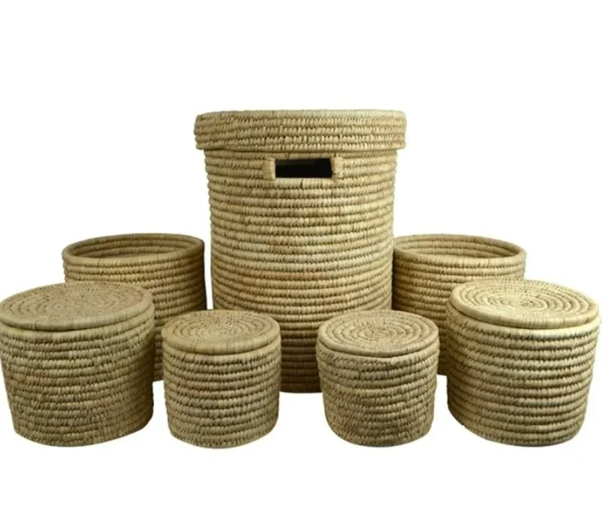 Date Leaf Straw Basket Handmade New Eco-friendly Material Handmade Storage Premier Housewares Natural Round Flower Basket