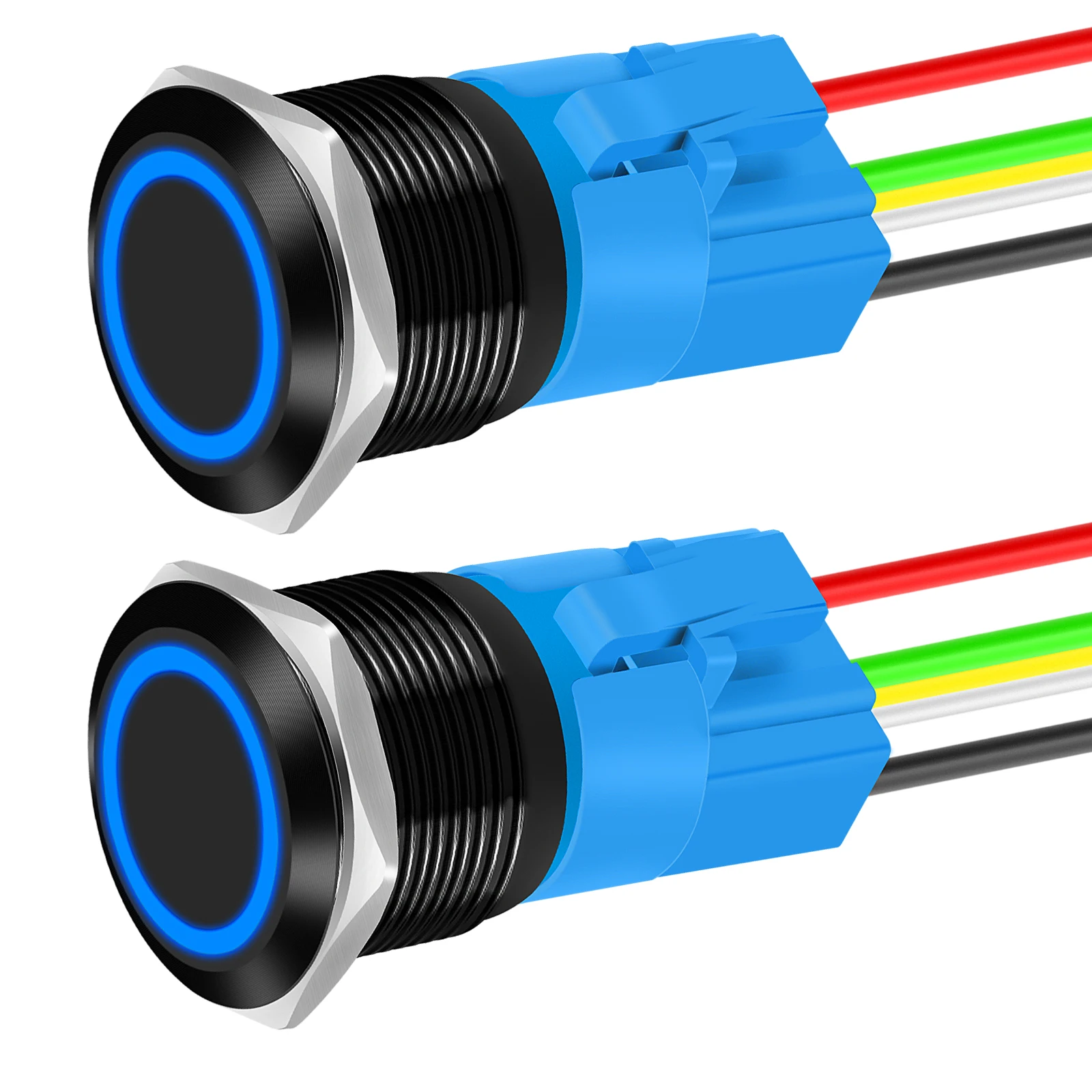 DaierTek 22mm IP65 1NO 1NC 5 Pins Waterproof Latching Black Metal Push Button Switch With 12V Blue LED For Car