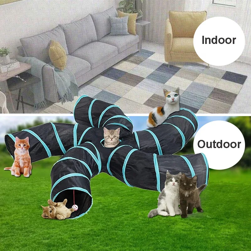 New design 5 way pet cat tunnels pet interactive play toy  portable cat tunnel easy folding cat toy tunnel indoor outdoor