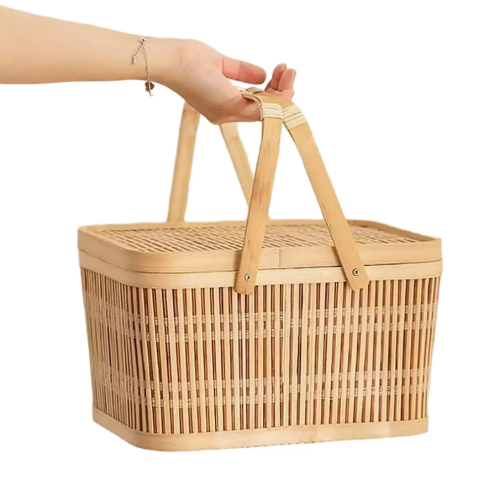 Экологически чистая бамбуковая корзина ручной работы с крышкой из натурального бамбука для штор Бамбуковая Корзина пикника во Вьетнаме