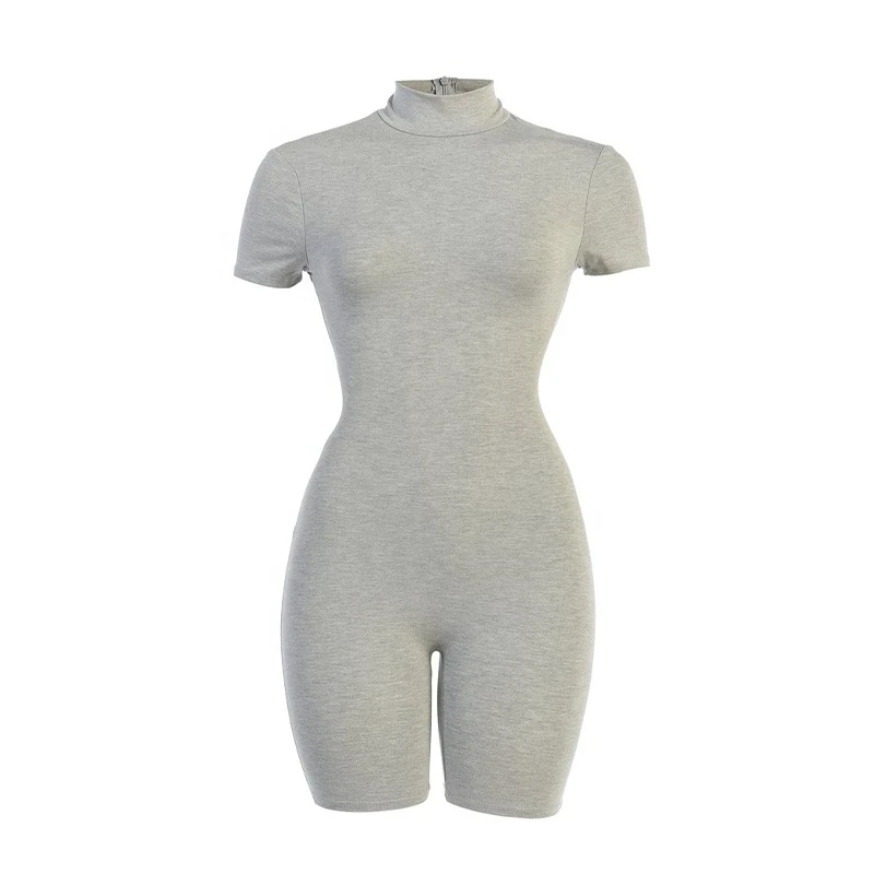 Wholesale Half High Neck Bodycon One Piece Jumpsuits Shorts For Women Cotton Breathable Knitted Rompers Womens Jumpsuit
