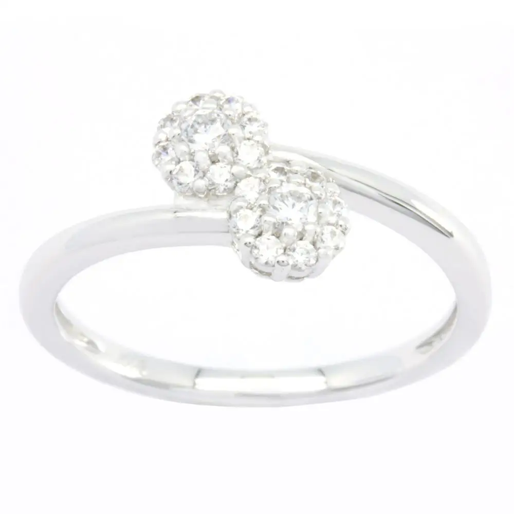 Wholesale 18K White Gold Diamond Elegant High Grade Luxury Full Diamond Double Cluster Rings For Women