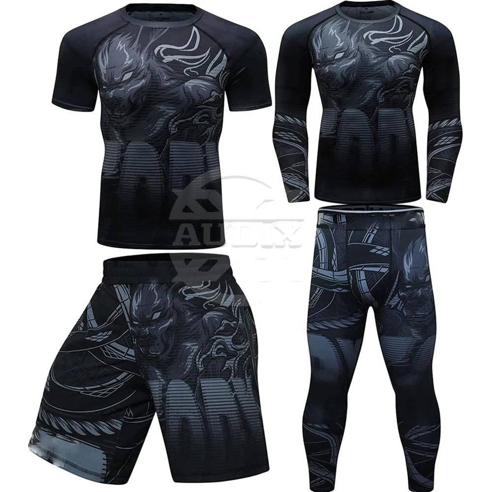 New Arrival MMA Rash Guard Black Color Fighting Boxing Jerseys and Shorts made in best quality