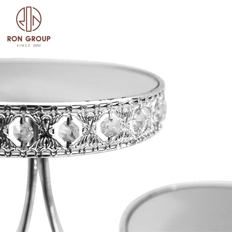 New Design Luxury OEM Party Wedding Banquet Decoration 3 Tier Round Metal Silver Cupcake Tray Mirror Cake Stand with Pearl Edge