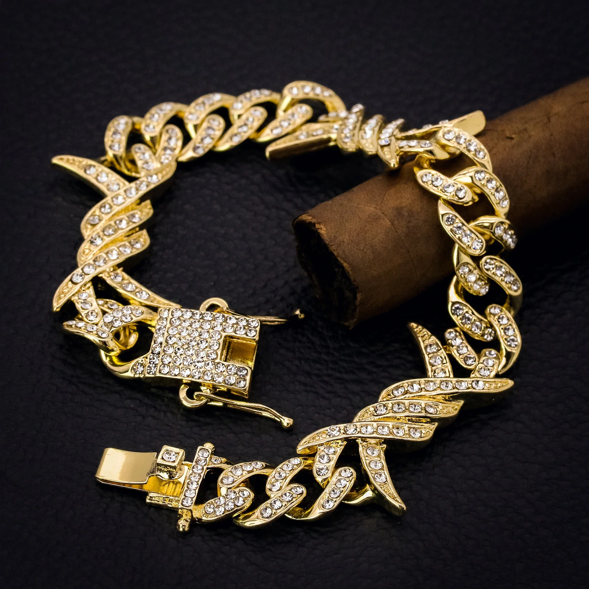 12 MM Barbed Wire Iced Out Hip Hop Certified Gold Cuban Link Real Diamond Bracelet Jewelry Gift For Your Husband