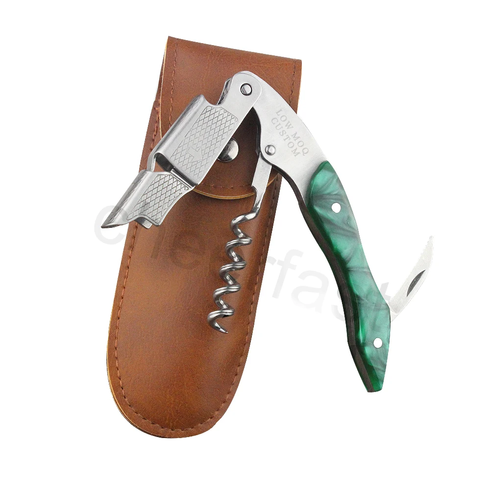 One Stop Purchase Stainless Steel Customized Green Wine Corkscrew With Gift Box Packaging For Bartenders Resin Handle Corkscrew