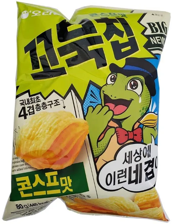 Korean Orion New Four Layers Turtle Chips Corn Soup Flavor K-Munchies Orion Turtle Chips Tasty, Crispy Korean Corn Snacks