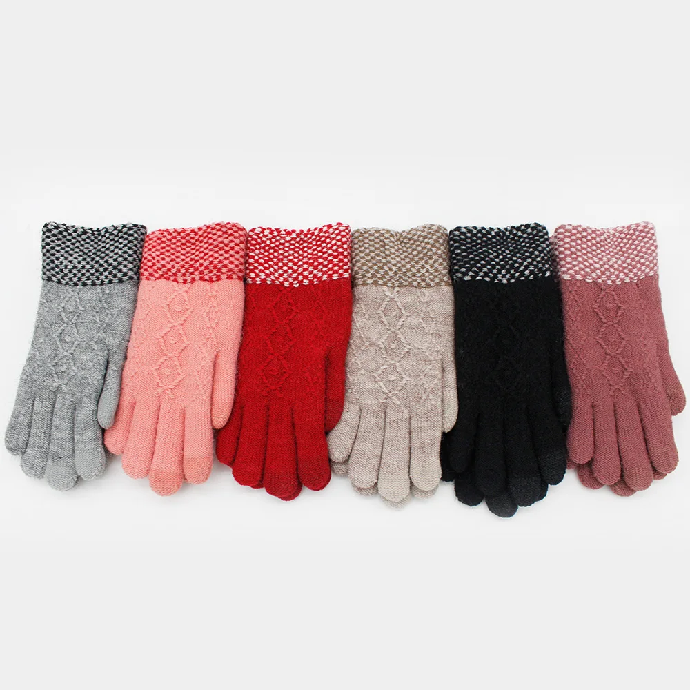 Cable Knitted Touch Screen Winger Warm High  Guality Double Layer Gloves