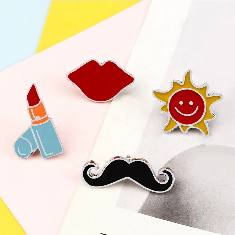 Ladies Brooch Cartoon Sun Lipstick Lips Beard Enamel Bag Clothes Girls Fashion Lapel Pin