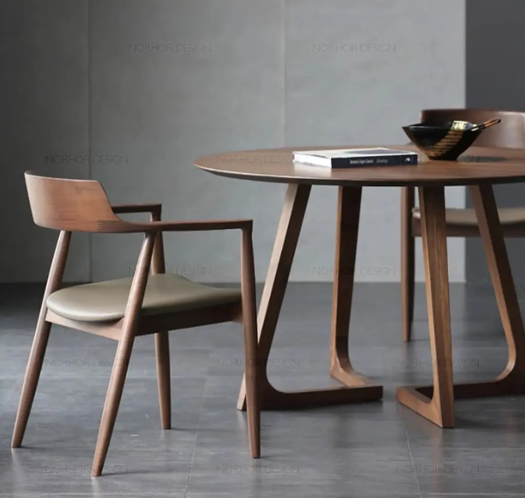 Scandinavian Design Hiroshima Solid Teak Wood Dining Set Walnut-Colored Table and Chairs for Kitchen and Dining Room Furniture