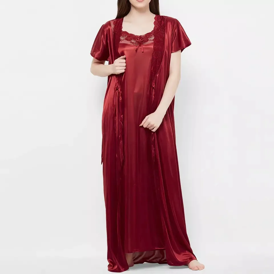 Top Quality New Custom Satin Silk Nightgown Night | Sleep Wear Lady Lase Nightwear Rayon Nighty Home