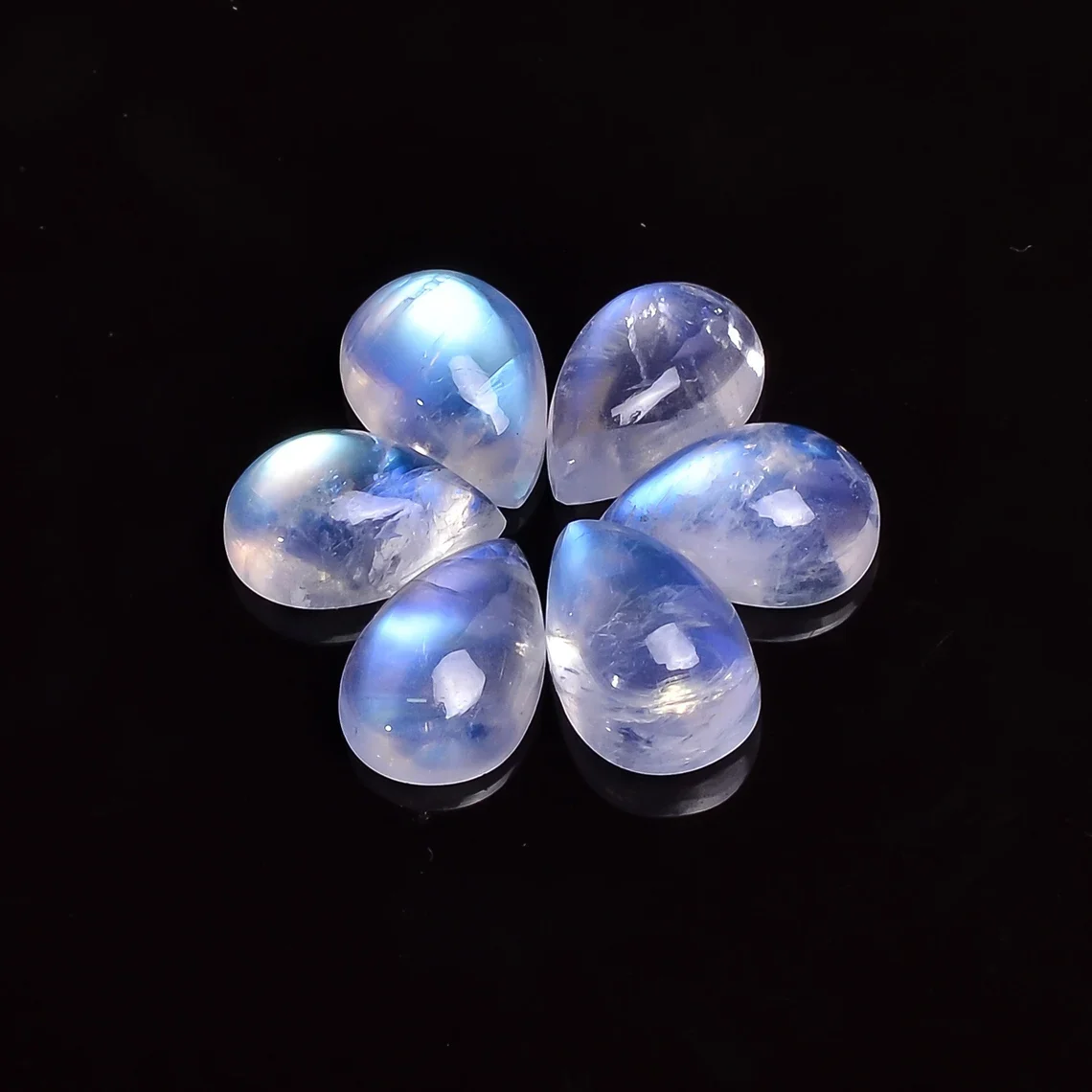 8x6 MM Pear Rainbow Moonstone Calibrated Size Shape Jewellery Cabochon Loose Gemstones 6*8mm Blue Fire Rainbow Moonstone