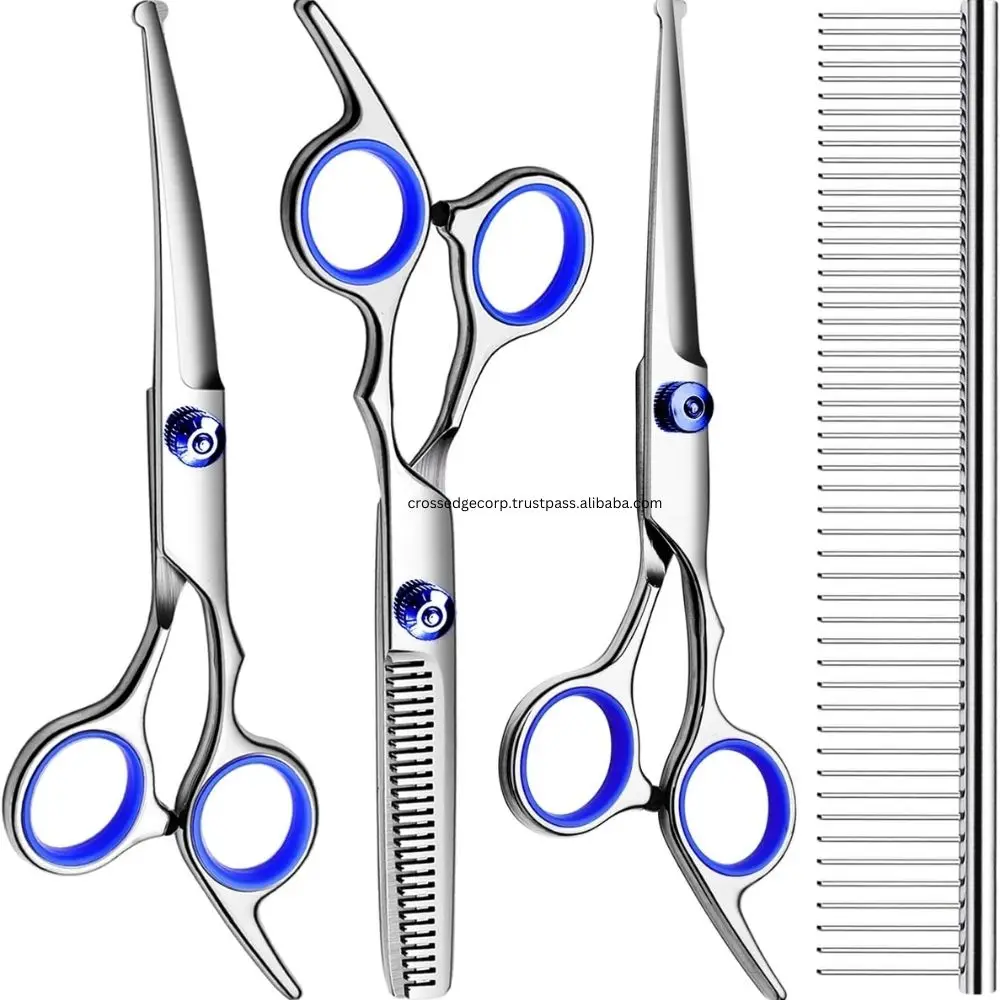 Custom logo pet scissors Handle Half Gold Curved Large thinning Scissors Pet Grooming Barber Scissors texturizing shears