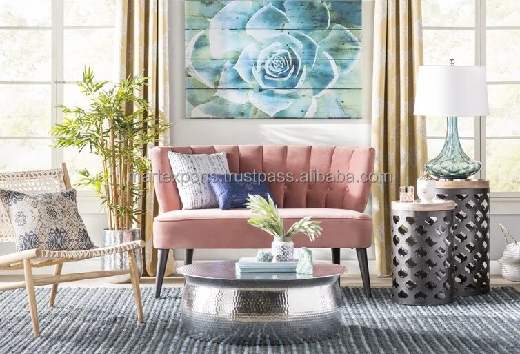 High quality aluminium metal round curved hammered drum coffee table for living room furniture in wholesale price