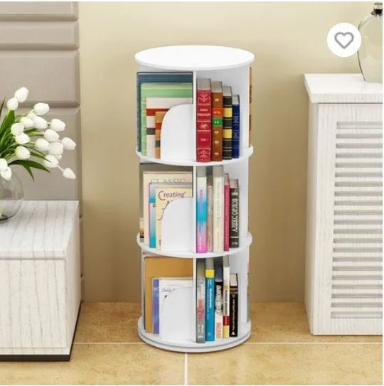 Top choice PVC Desktop Home Office 5 tiers round Rotating bookshelf multifunction and conveniently used in saving space