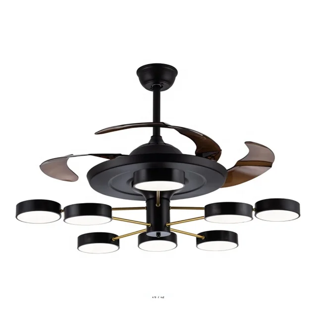 3 blades black quiet G9 ceiling lamp living room 6-speed inverter motor Invisible fan light 48in 1220mm abs fan lights